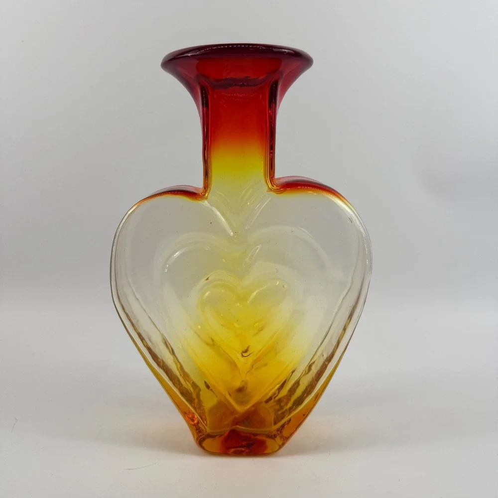 Blenko 3515 Heart Vase Tangerine Art Glass Signed Dated 2016